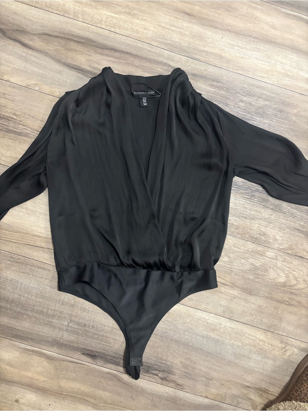 Sincerely Jules Black Draped Wrap-Front Bodysuit